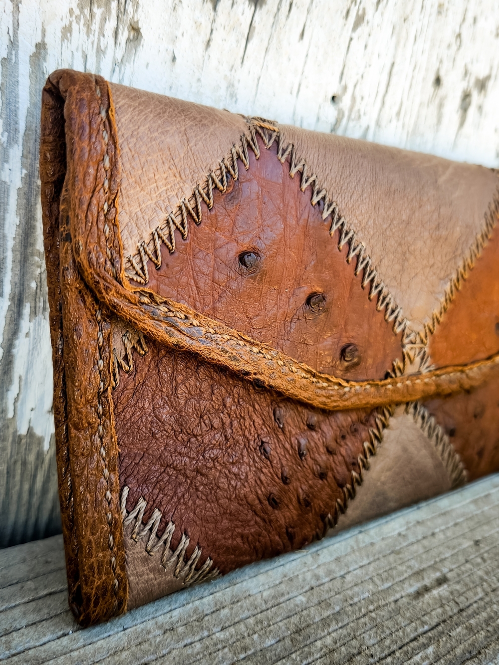 Handstitched Two-Tone  Clutch Wallet - Brown & Tan